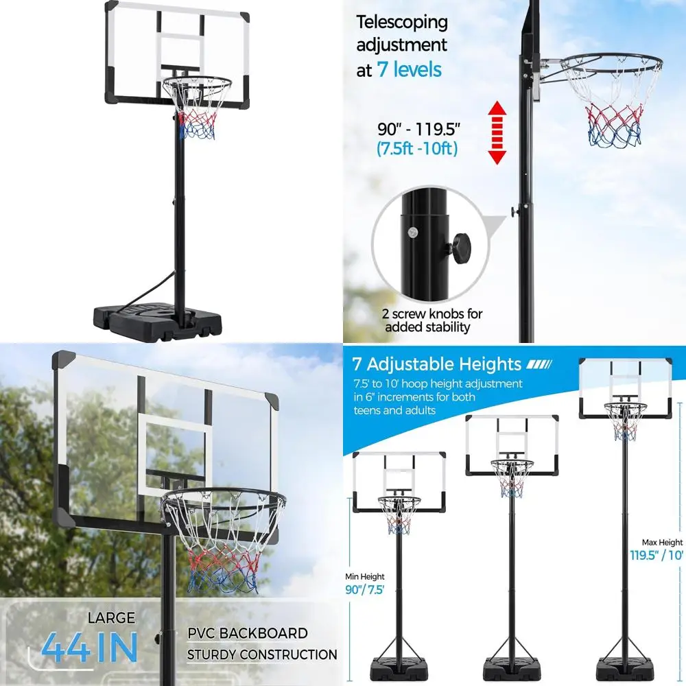 Canestro da basket da esterno ad altezza regolabile con tabellone da 44 pollici per adulti, portata di altezza di 9,5-12 piedi, obiettivo pronto per il campo