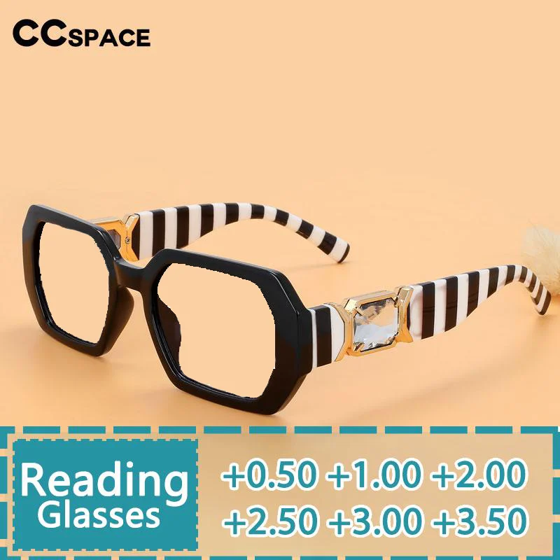 R56207 Luksusowe markowe okulary do czytania dla kobiet Ponadwymiarowy diament lub prostokąt dla kobiet Vintage Stripe Presbyopia +1.0 +2.0 +3.0