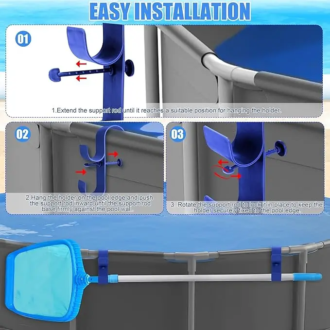 حامل شبكي لأوراق حمام السباحة بجانب حمام السباحة، خطافات بلاستيكية قابلة للتعديل لحمام السباحة تلسكوبي فوق الأرض، ملحقات أحواض استحمام ساخنة خارجية
