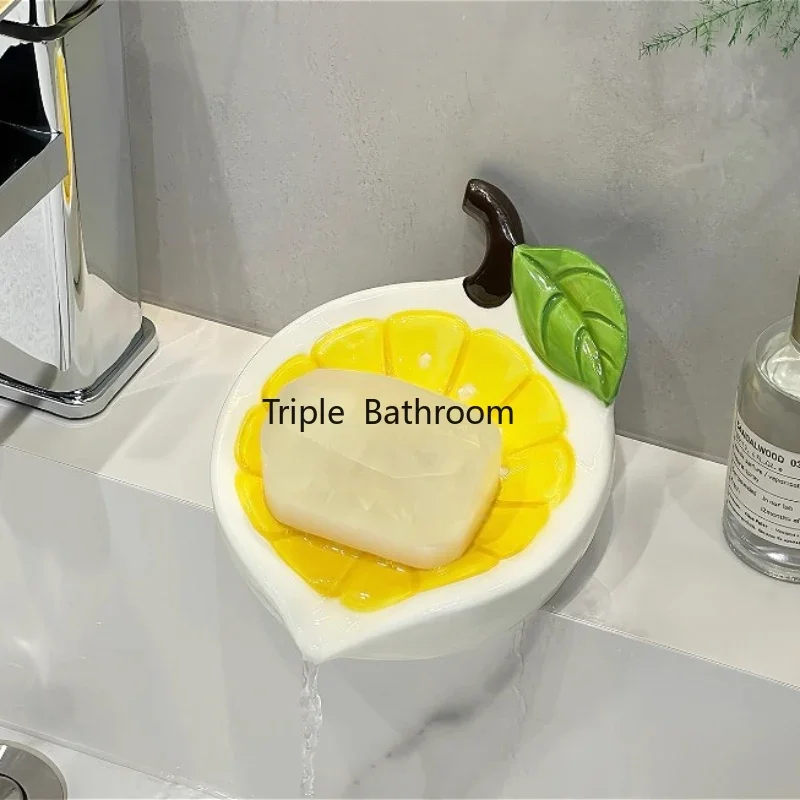 Ceramic Lemon Soap Rack Hotel Cartoon Fruit Soap Dish Bathroom Accessories Ceramic Soap Storage Box Household Jewelry Disc