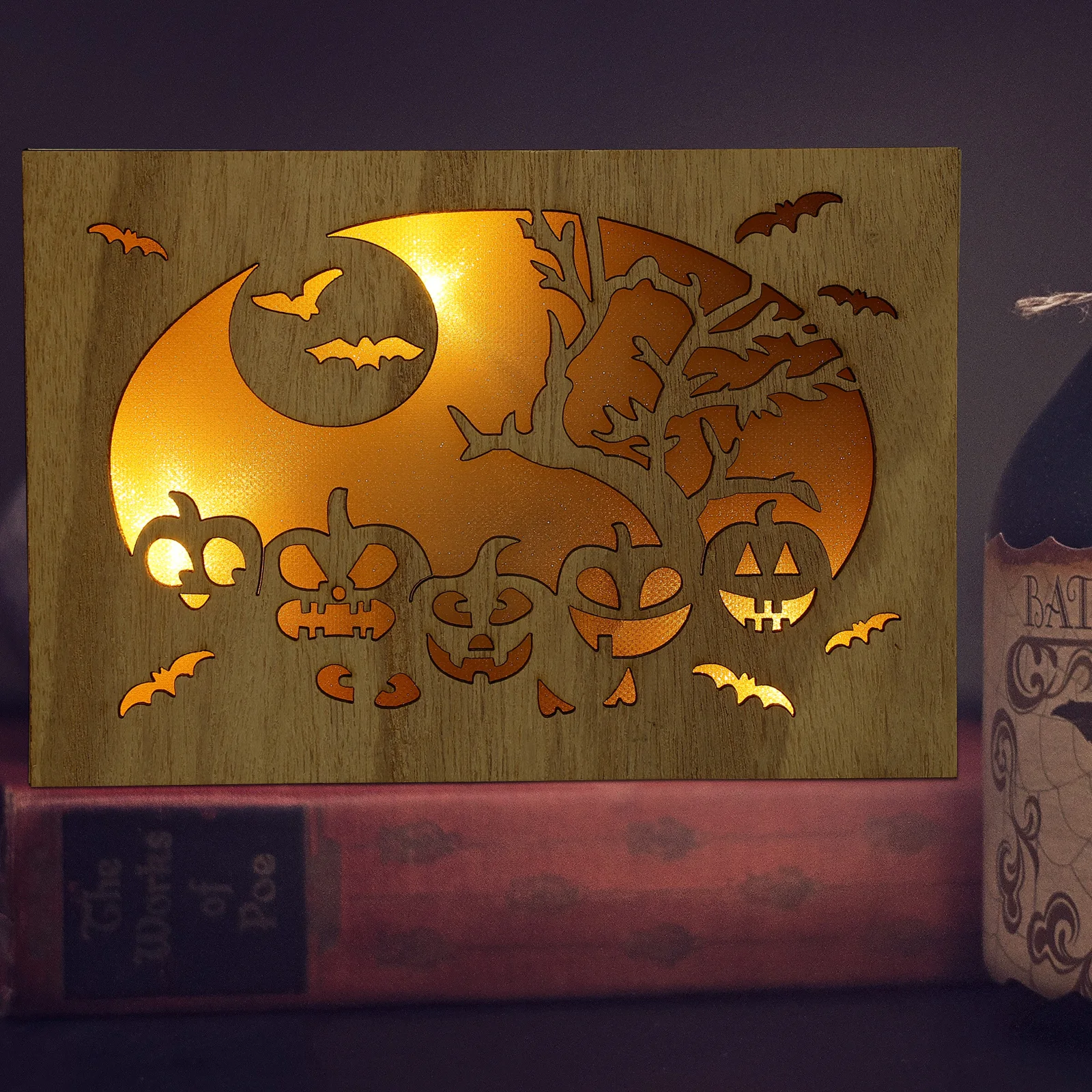 

2pcs Hollow Witch Halloween Led Light Wooden Decoration Festival Night Table Ornament Home Party Desktop Light Gift For Family