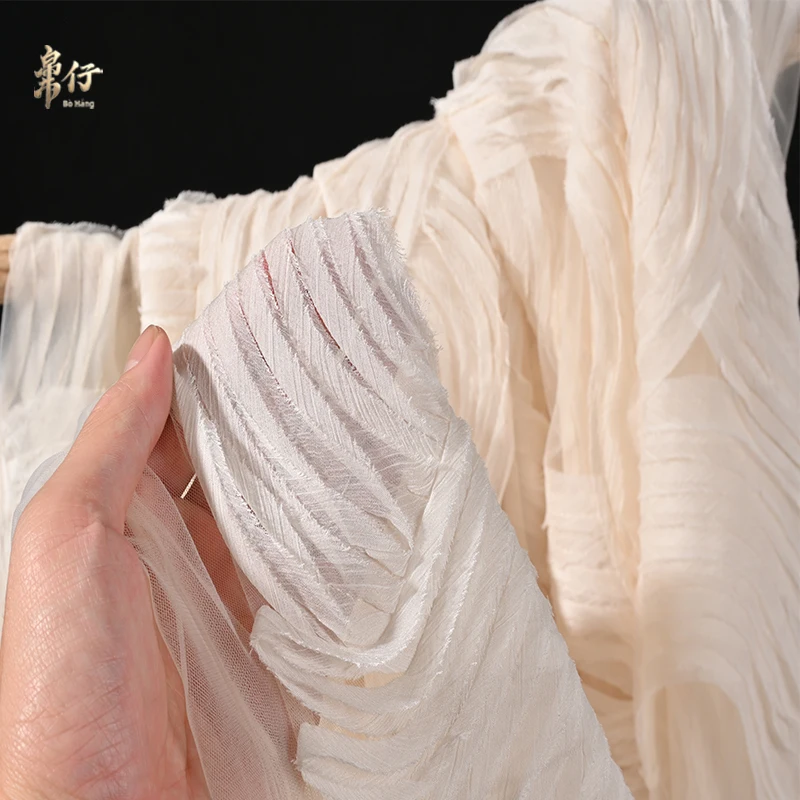 French Three-dimensional Wave Texture Mesh Fabric Heavy Craftsmanship Curve Texture Wedding Dress Clothing