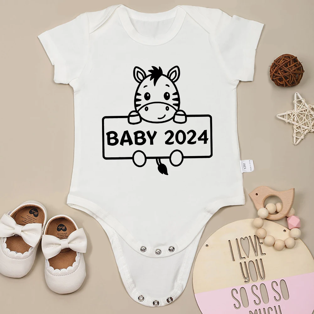 

2024 Summer Cute Baby Girls Clothes Onesies Cute Little Zebra Print 100% Cotton Newborn Bodysuit Popular Style Infant Boy Onesie