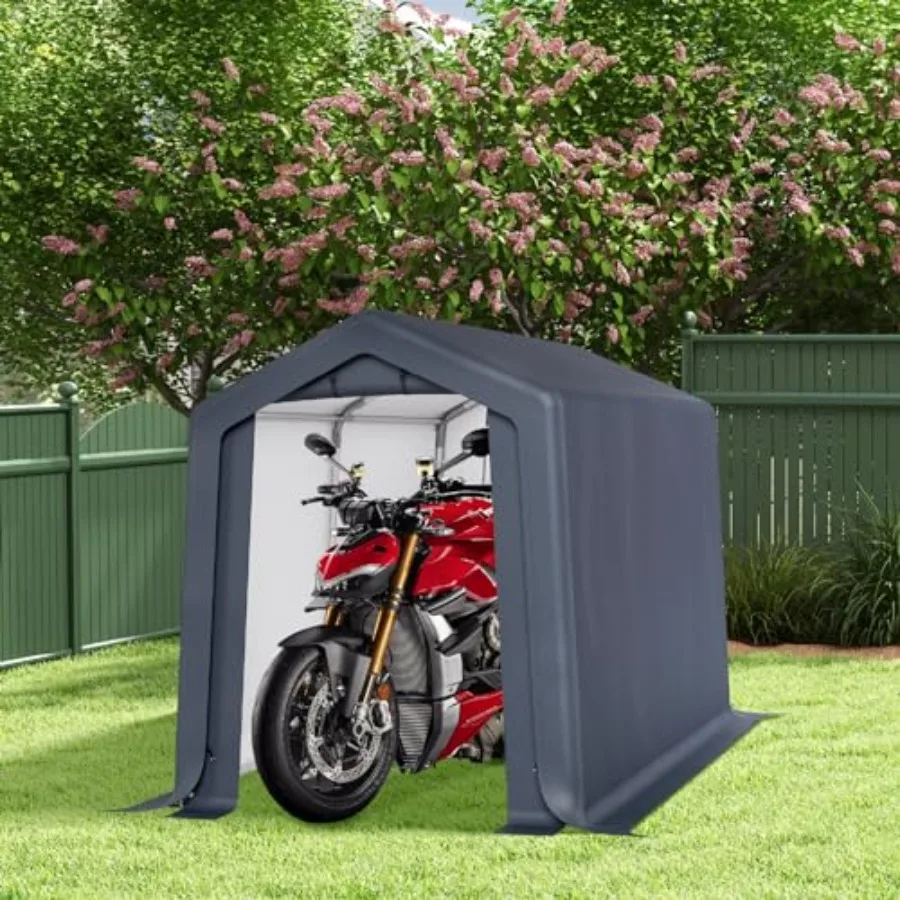 سقيفة تخزين خارجية محمولة مقاس 6 × 10 قدم مع باب وسحاب قابل للطي وفتحات للدراجات النارية ومخزن المعدات الخارجية #2