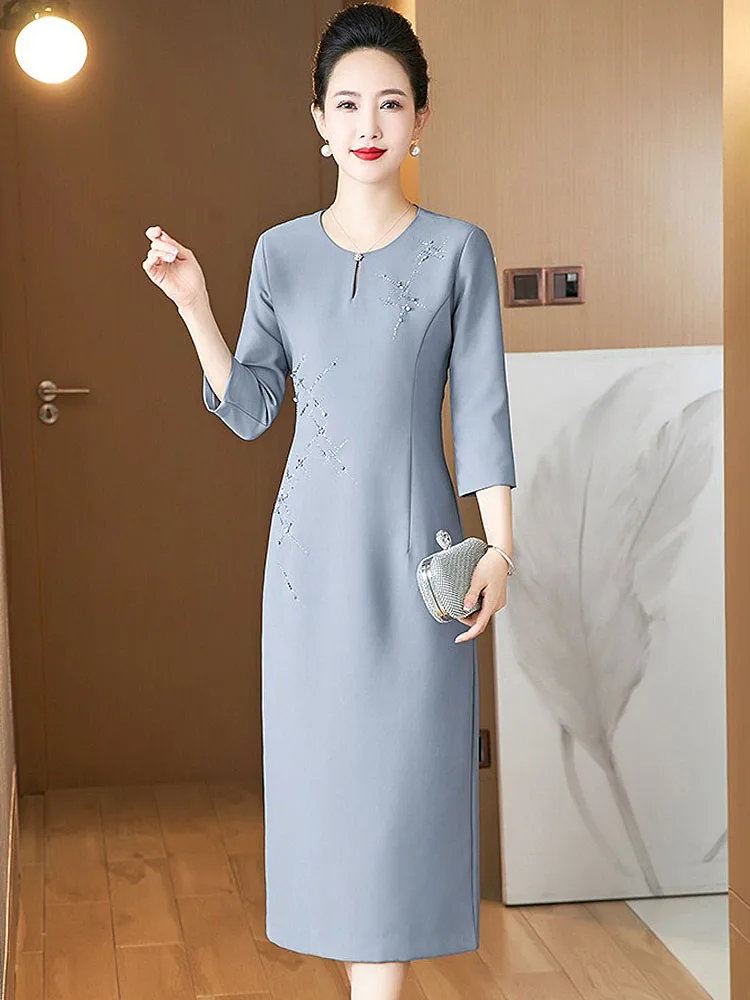 

Elegant Young Mom Wedding Celebration Dress Spring Autumn New Style Quarter Sleeve Wedding Costume Breathable Polye...