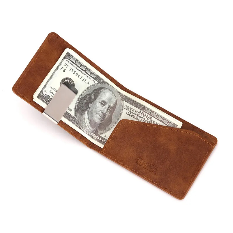 New Fashion Men's Leather Money Clips Wallet Multifunctional Thin Man Card Purses Women Metal Clamp For Money Cash Holder