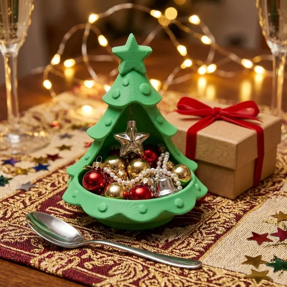 3D Printed Christmas Tree Storage Tray Star Top Accent Hollow out Tree Shape Tealight Holder Decorative Plastic