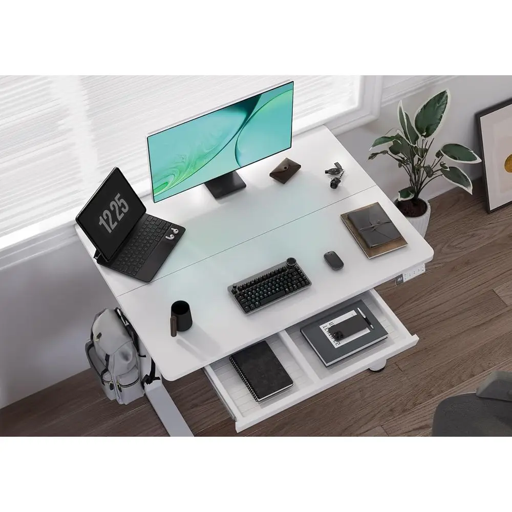 40 Inch White Electric Adjustable Height Sit-Stand Desk Computer Workstation