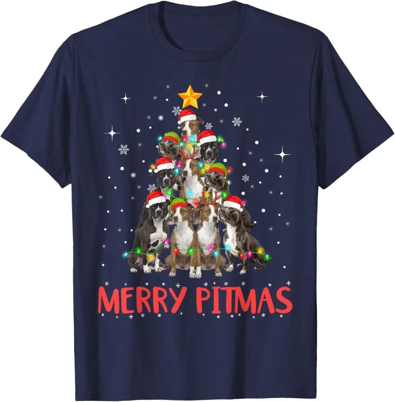 Merry Pitbull Dog Ugly Christmas Sweater Tree Dogs T-Shirt Funny Graphic T Shirts Christmas T-shirt Woman Tees Men's Shirt