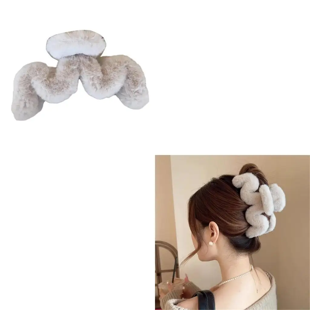 

39BD Wavelike Plush Hair Clip Hair Claw Clips Hair Banana Barrettes Non-Slip Jaw Clip Girls Grab Hair Claw for Women