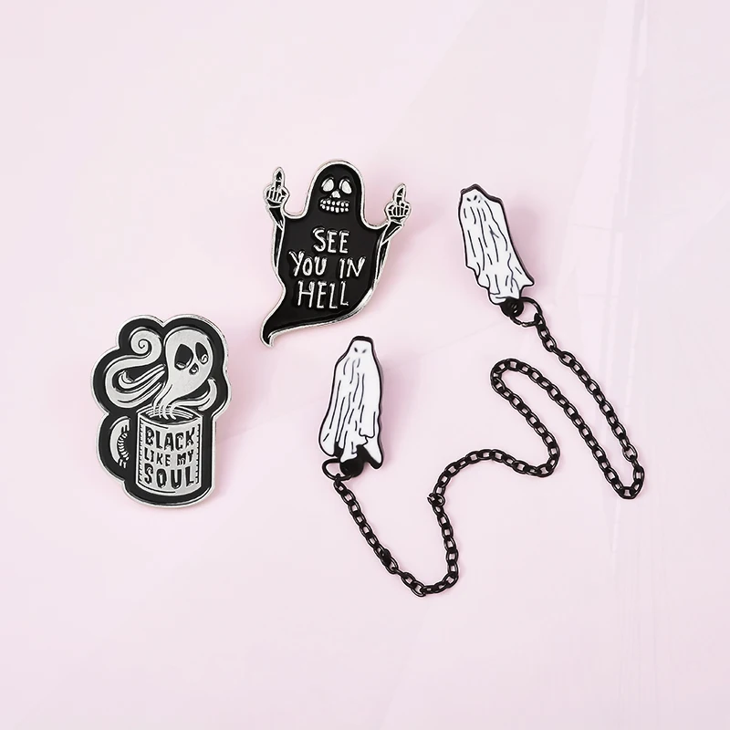 Überdenken Kiefern Anstecknadeln Jeans Hemd Tasche dunkle Halloween Schmuck Geschenk Geist Flucht Emaille Pins Abzeichen benutzer definierte Kaffee Regenschirm