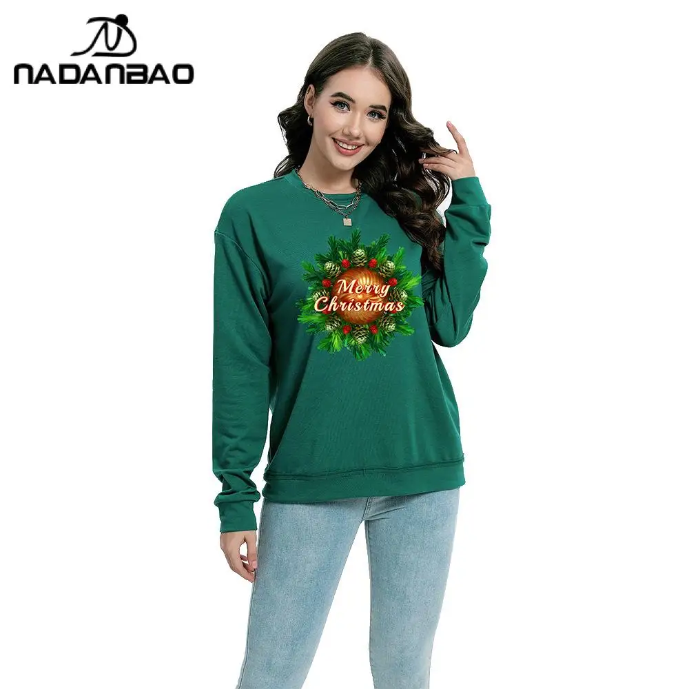 Nadanbao Merry Christmas Sweatshirt Woman Holiday Party Xmas Crewneck Cartoon Print Casual Pullover Carnival Female Clothing