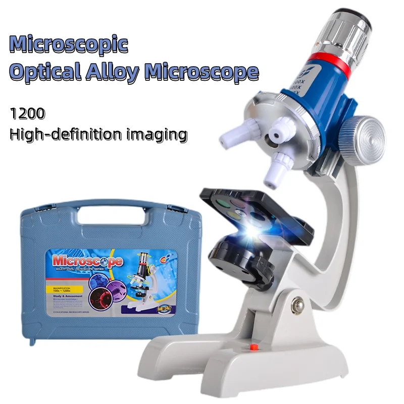 

Children's Science Experiment Microscope HD 1200X Optical Alloy Microscope Student Biology Teaching Microscope