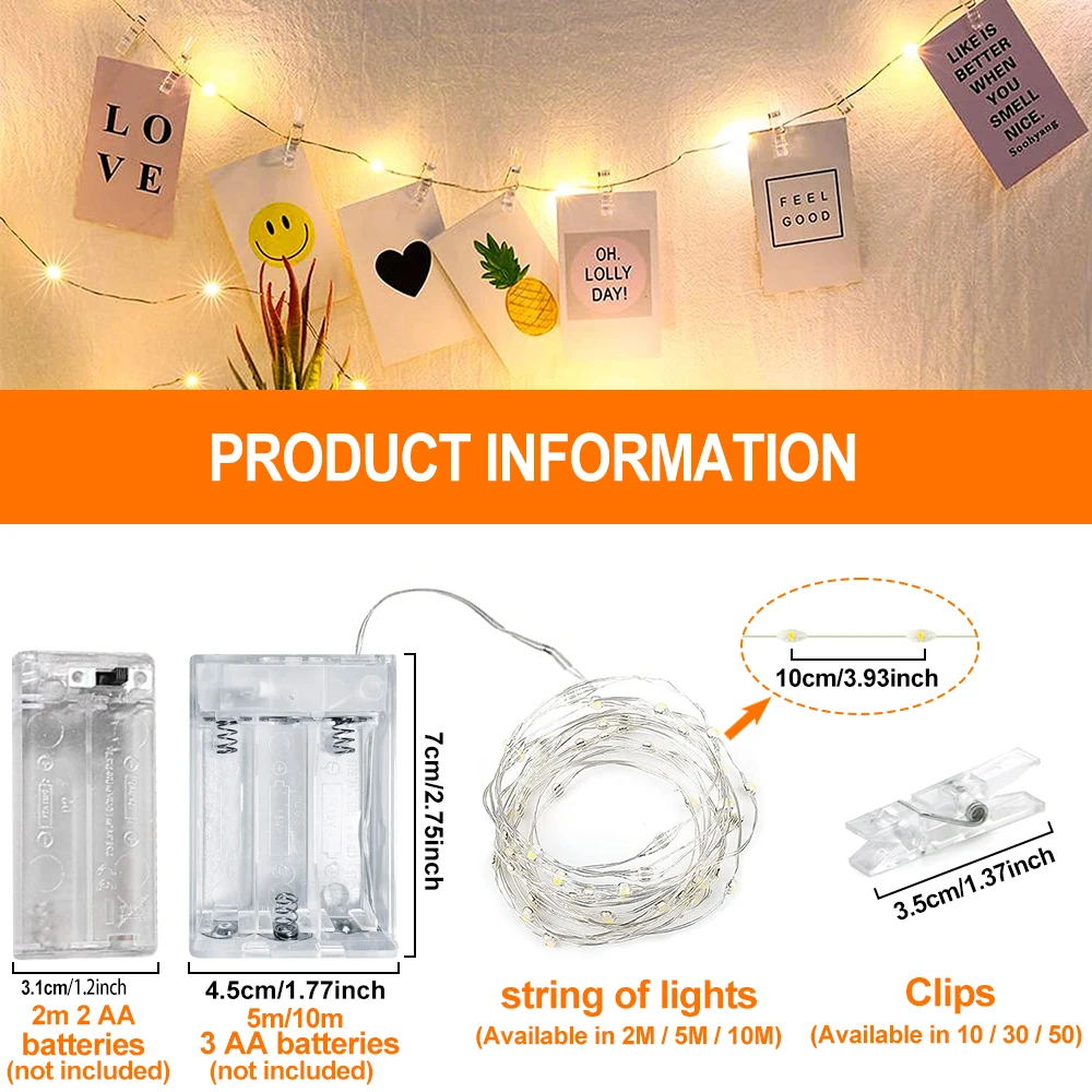 LED Photo Clip String Light Christmas Fairy Light 2/5/10M decorazione domestica alimentata a batteria per lampada di compleanno per feste di matrimonio