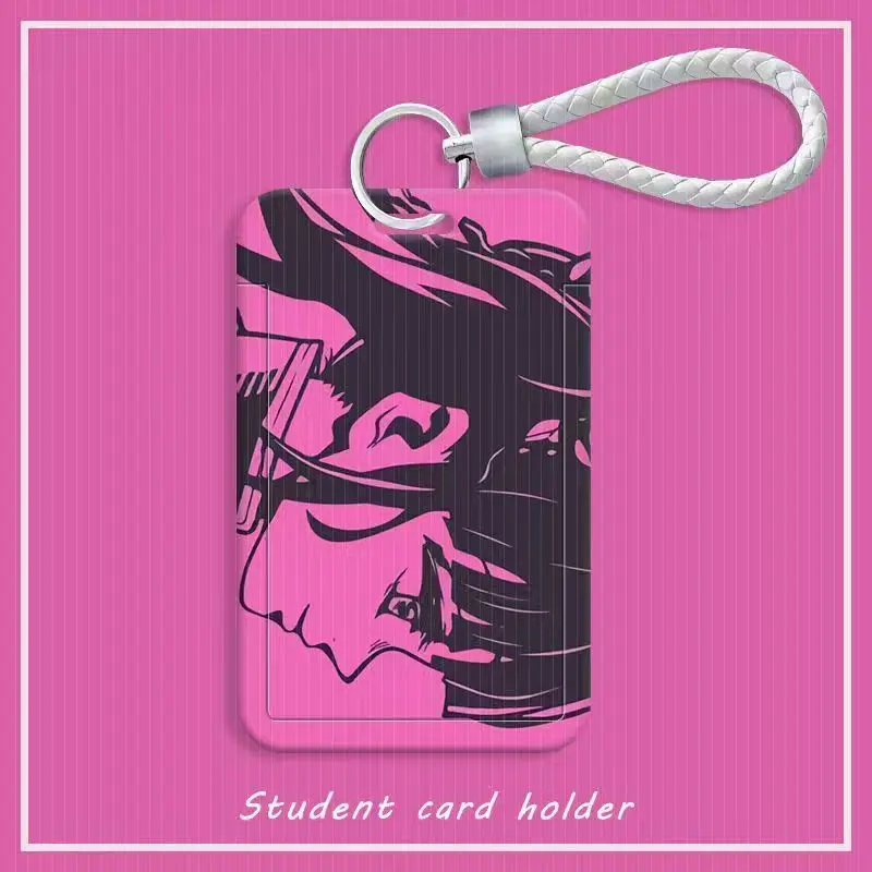 Demon Slayer Kamado Tanjirou ABS tarjetero deslizante llavero antipérdida moda creativa blanca cuerda corta accesorios de cubierta de tarjeta