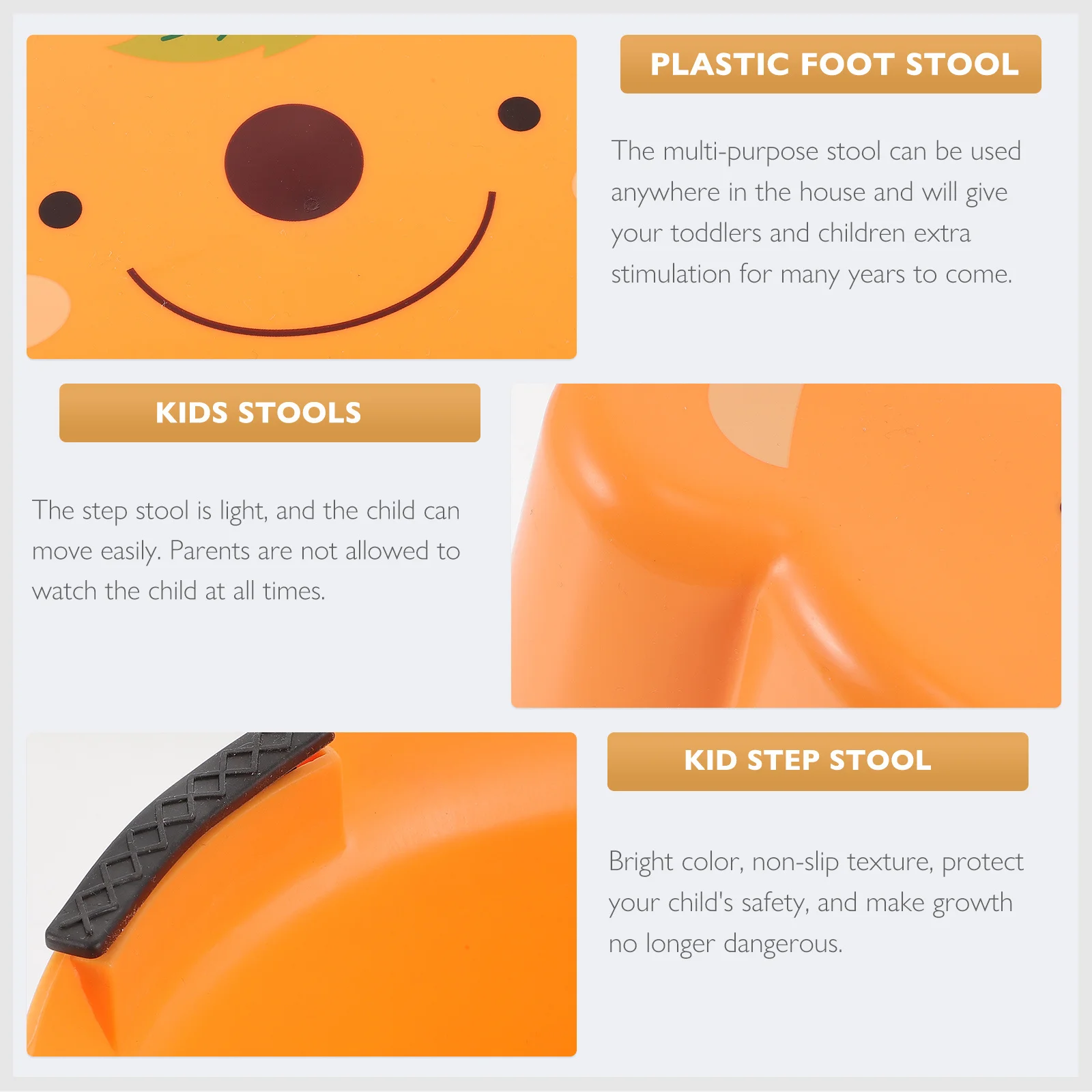 Kids Plastic Foot Stool with Cartoon Appearance Light Weight Non-Slip Surface Multi-Purpose Step Stool for Bathroom Kitchen Use