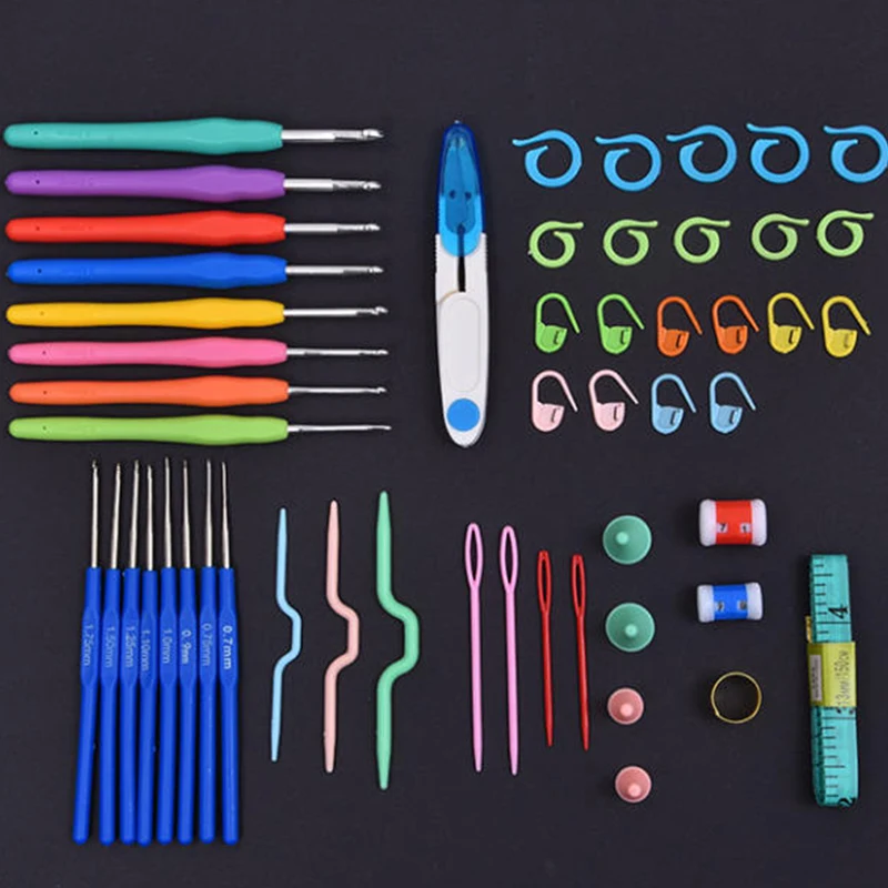 52 Pcs Crochet Hooks Set with Soft Grip Ergonomic Handles for Comfort Aluminum Hooks with Case for All Skill Levels & Projects