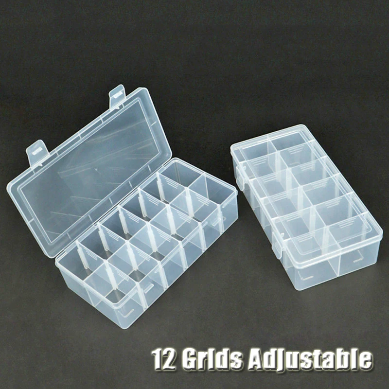 

12 Grid Large Transparent Adjustable Organizer Storage Container Compartment Plastic Storage Box Component Screw Holder Display