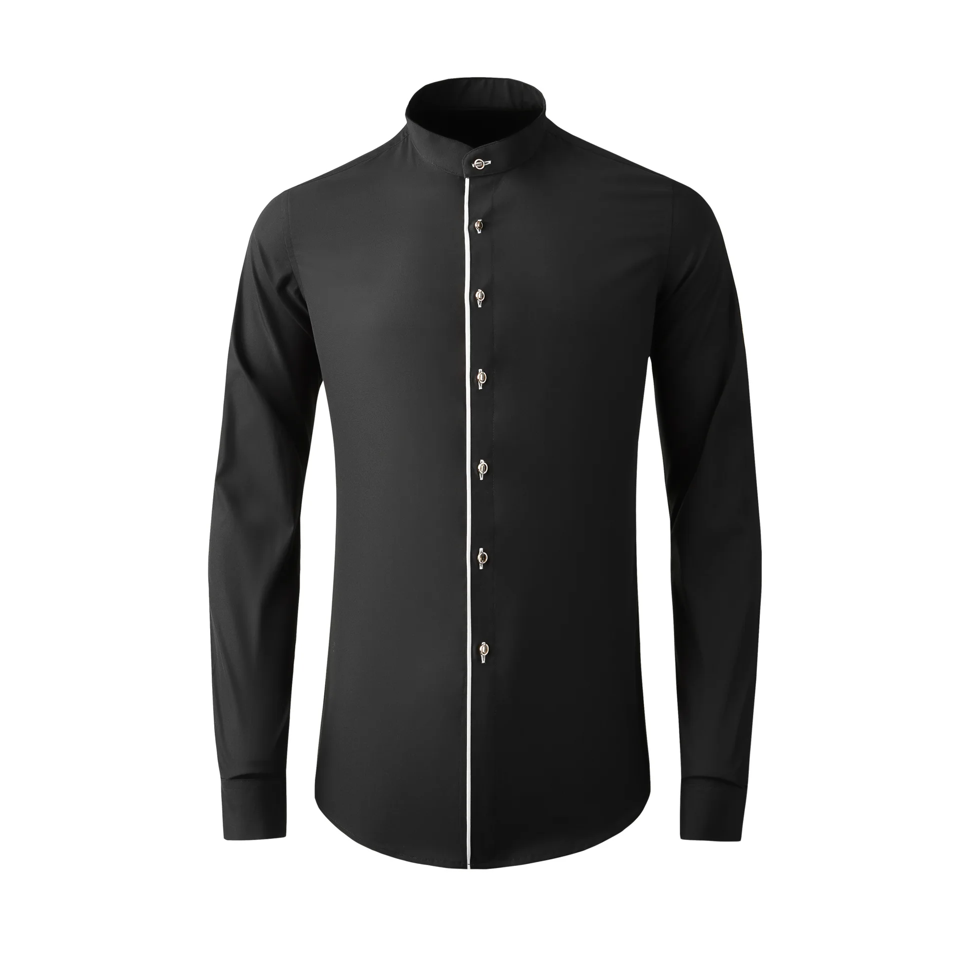 Brand Button Decoration Shirt for Men Slim Fit Long Sleeve Casual Shirts Cotton Round Neck Social Business Party Shirt 2026