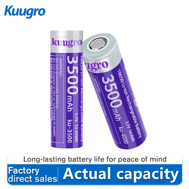 

Kuugro 18650 3500mAh 3.7V 12A Discharging Rechargeable Batteries For Battery Packs Power Tool Flashlight Fan