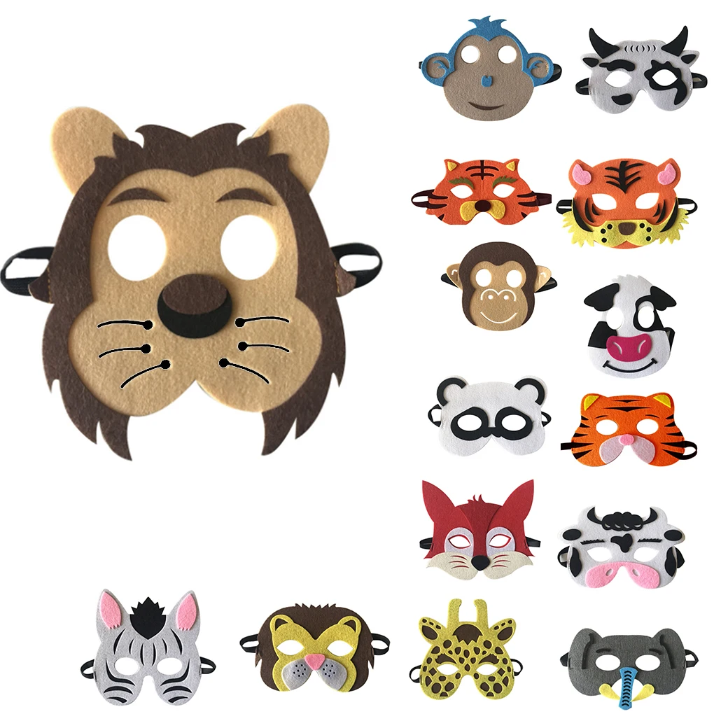 Cartoon Animals Half Face Kids Face Cover Children’s Day Birthday Dress Up Costume Face Cover Zoo Jungle Party Supplies