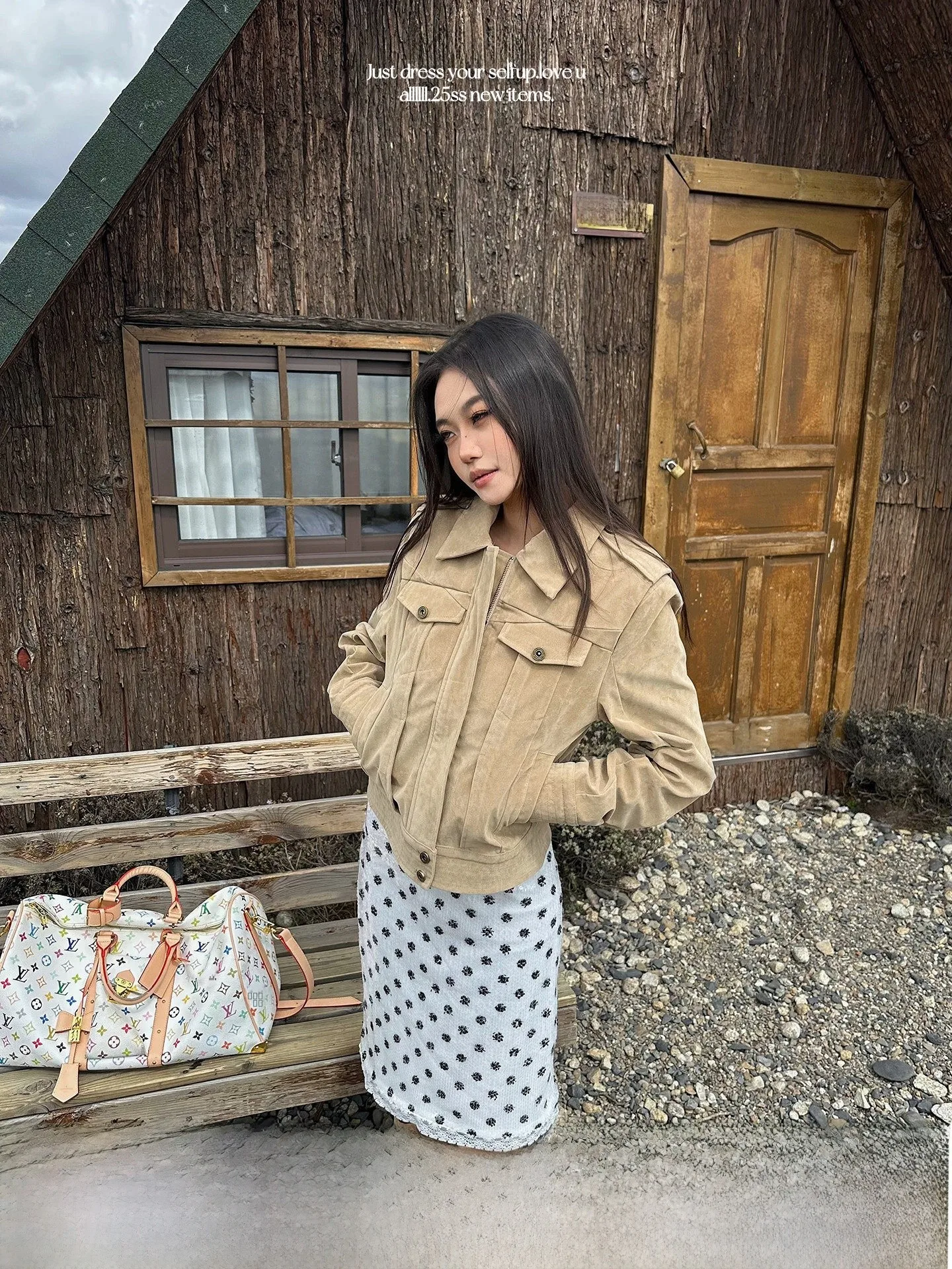 

CCUP SPACE American Retro Khaki Long Sve ort Jaet Women's Casual Versatile Top Spring Autumn Zipper Closure Flip Collar