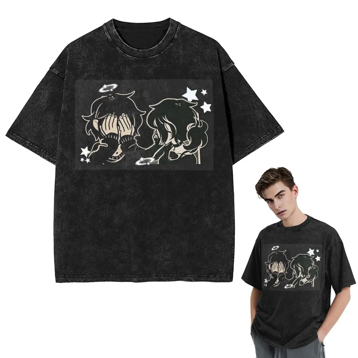 

Streetwear T-Shirts Ashley And Andrew 1 Washed T Shirt Short Sleeve Hip Hop T-Shirt Tops Tees for Men Women