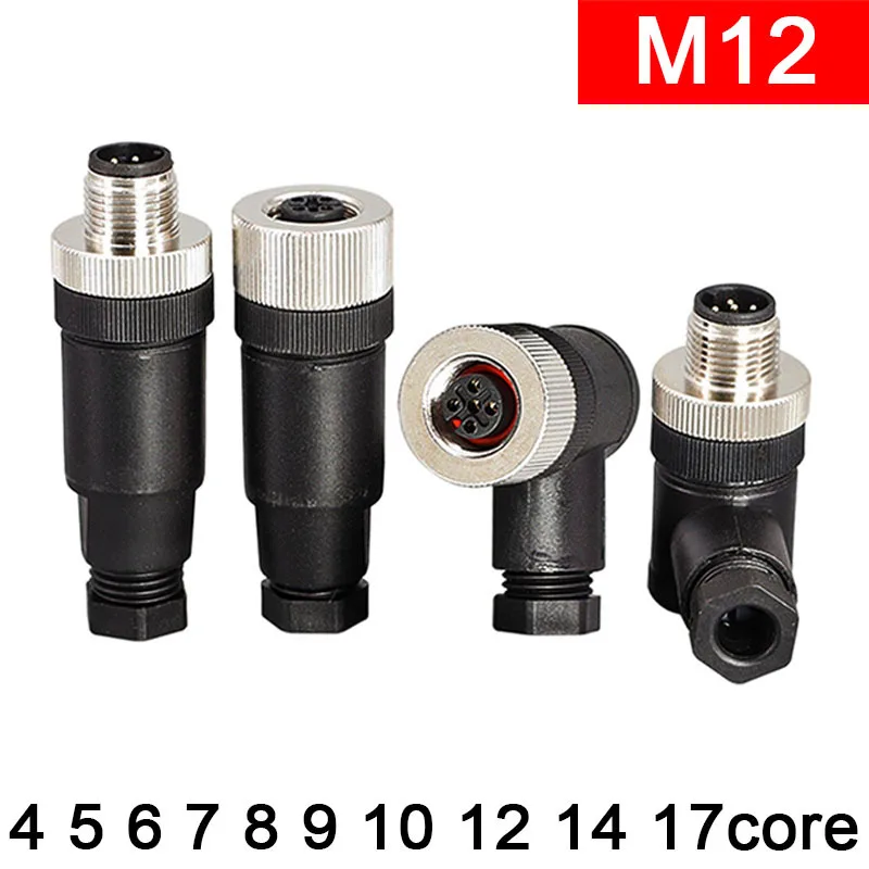 M12 Waterproof Aviation Plug Socket Connector 4-Pin 5-Pin 8-Pin Male Female Sensor Straight Elbow 4 5 6 7 8 9 10 12 14 core 6P