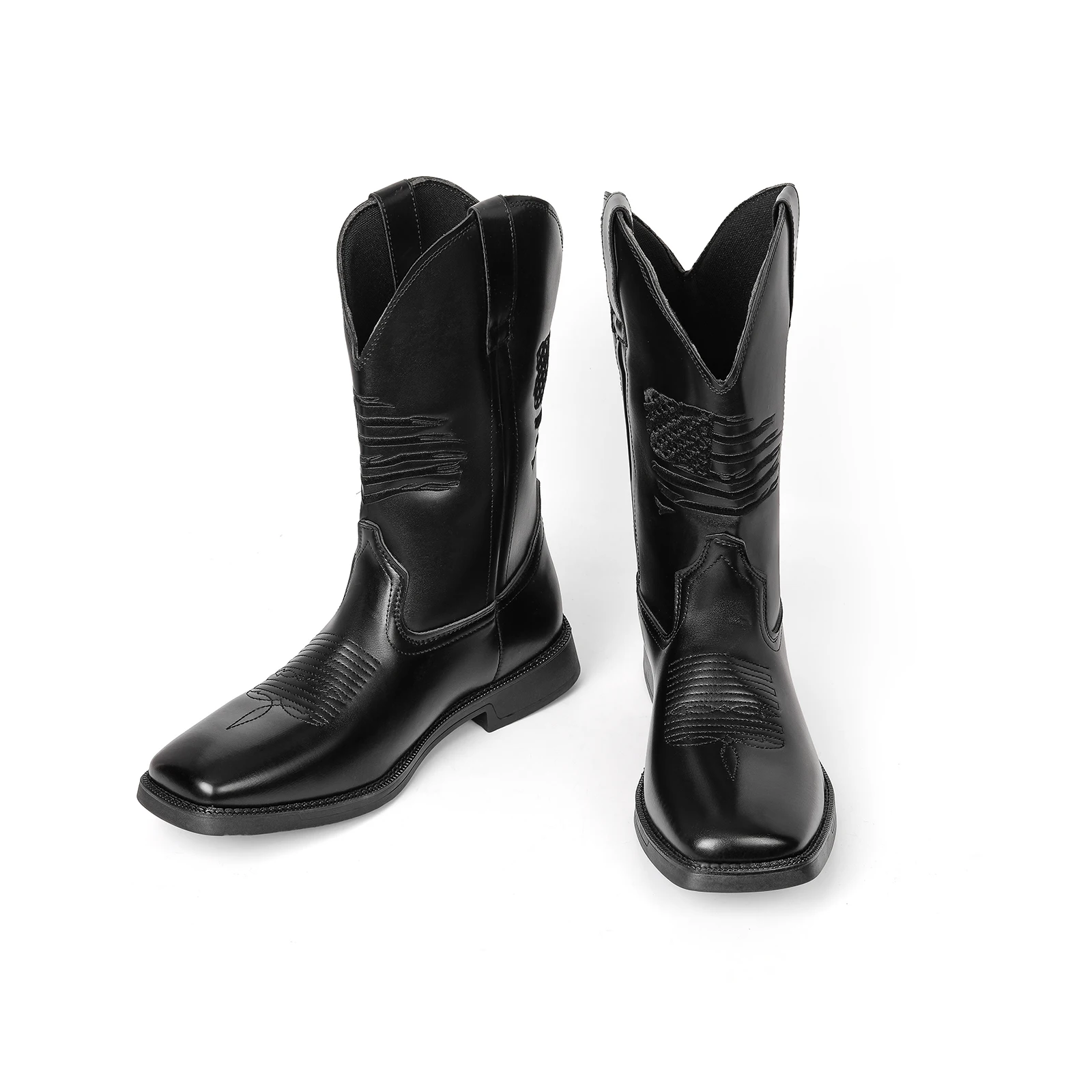 Botas masculinas feitas à mão bordadas de salto grosso botas de cano médio europeu americano cavaleiro ocidental botas de cowboy