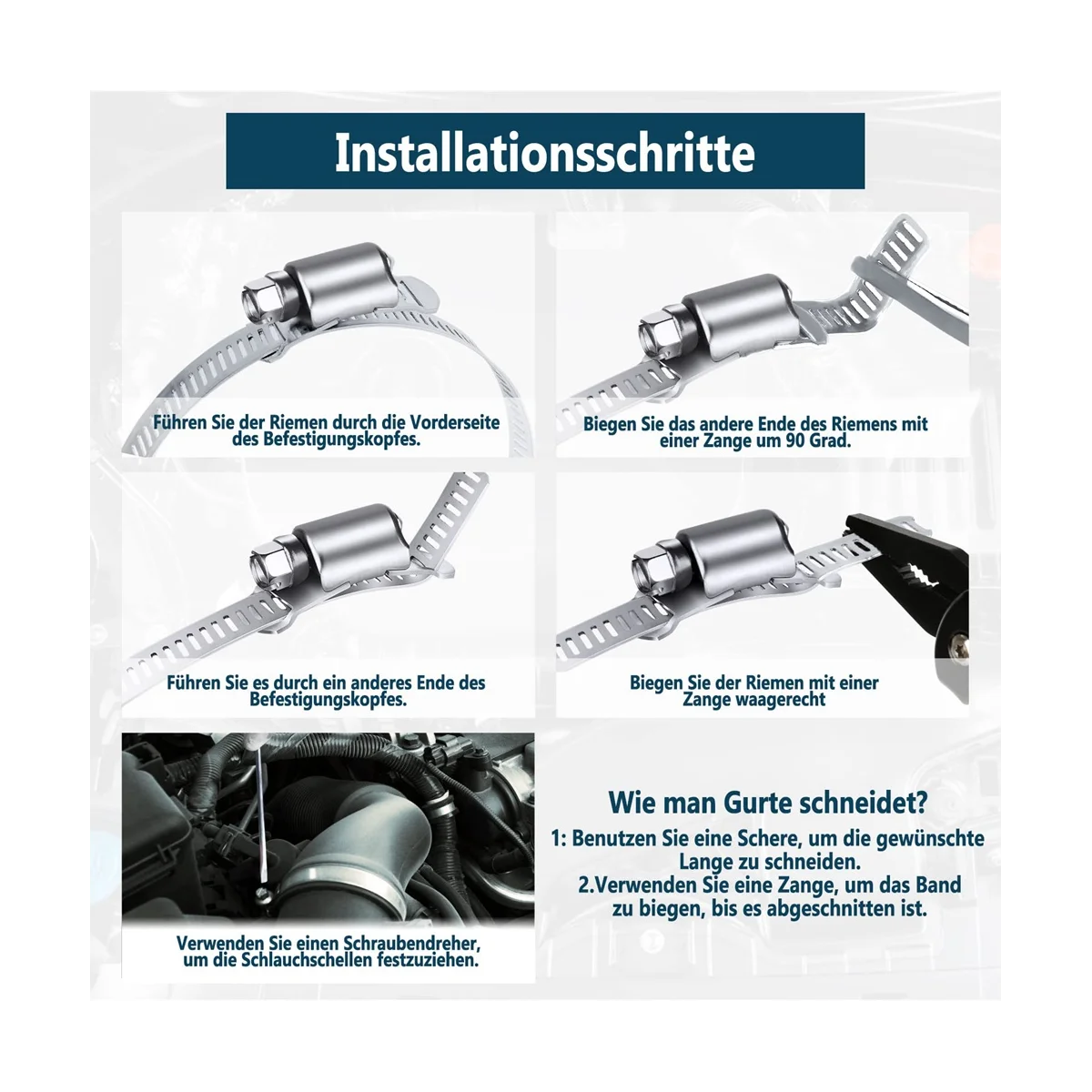 Шланговый зажим из нержавеющей стали Φ, шланг-зажим для трубы 9,84 фута, регулируемая лента с 10 штуками крепления