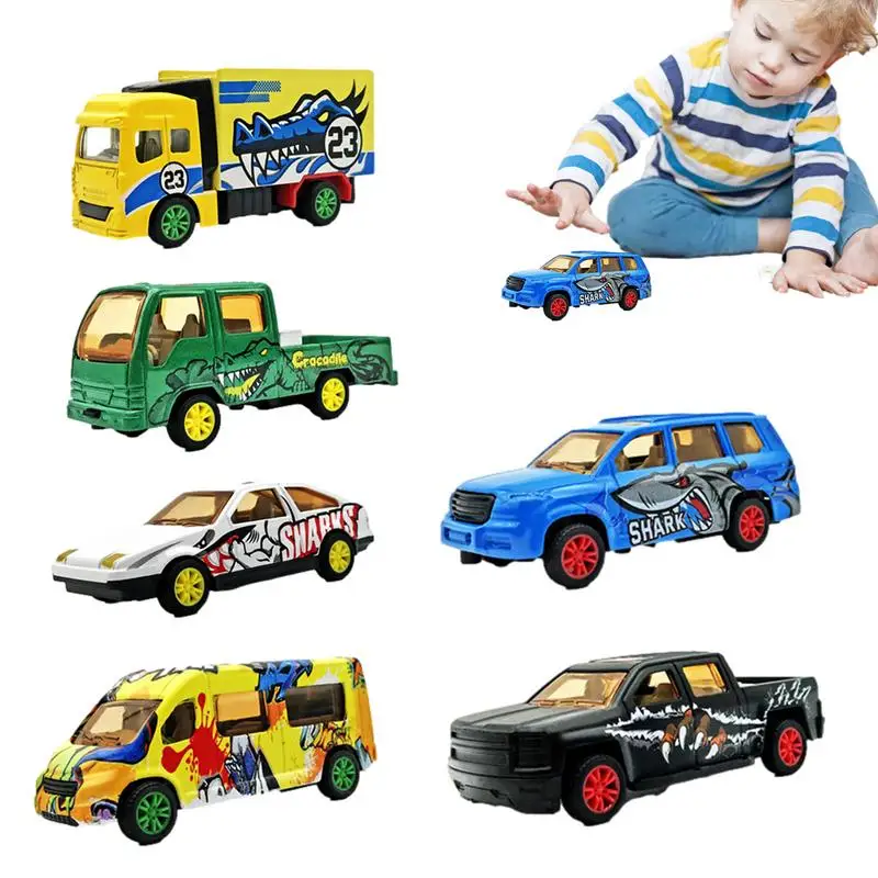 Pull Back Toy Cars 1:64 Mini Alloy Pull Back Toy Cars 6pcs Multifunctional Race Car with Graffiti for Children Boys Girls