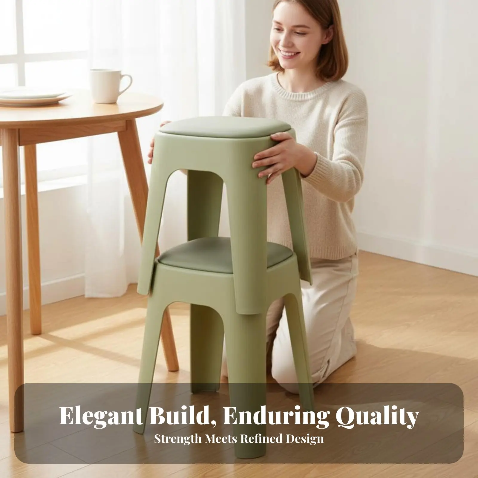 プラスチック製スタッキングスツール-丈夫で長持ちするパッド入りプラスチック製スツール-省スペースでお手入れ簡単-家族向け、玄関、寝室用