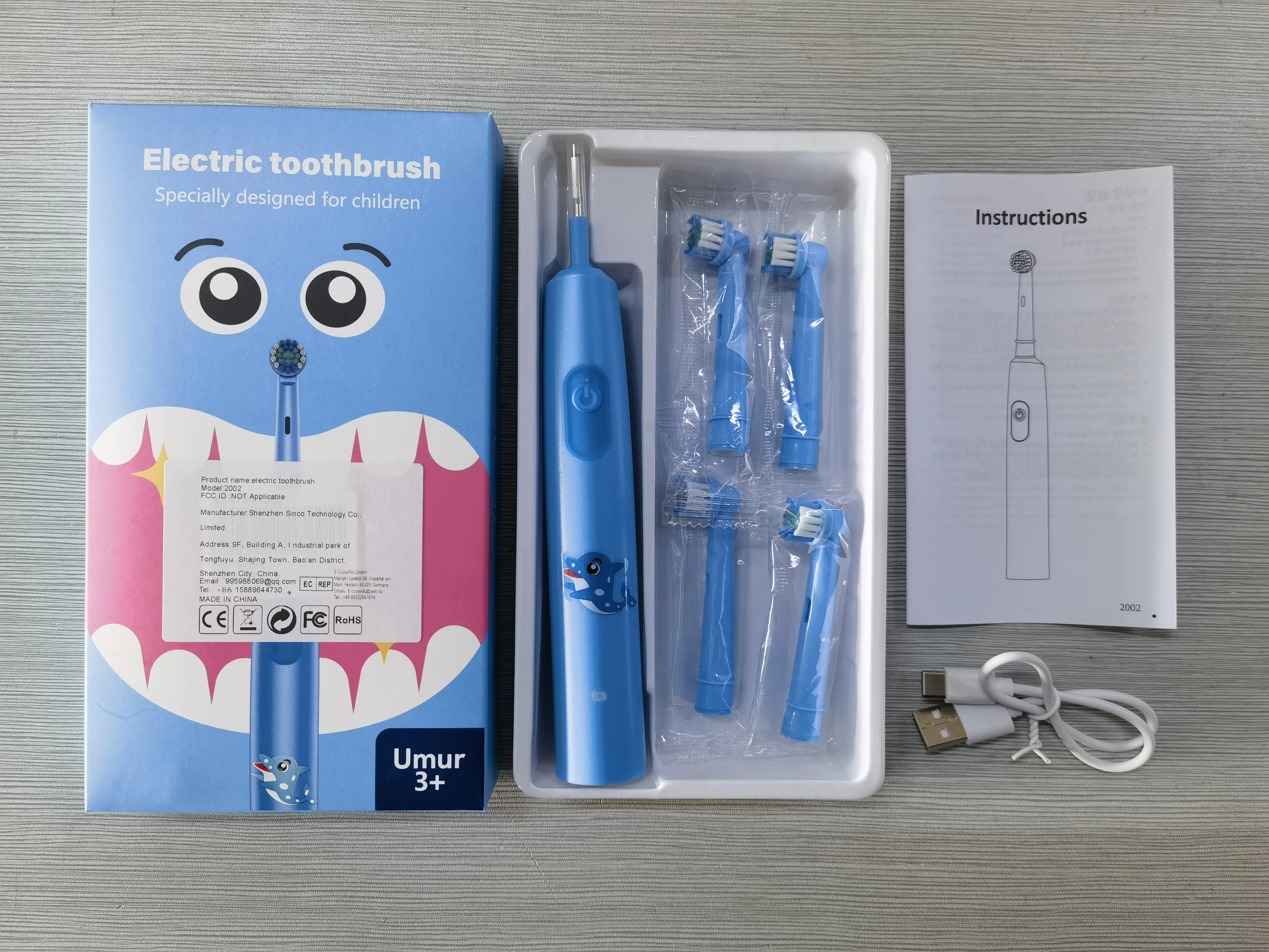 

Умная электрическая зубная щетка для детей, перезаряжаемая, роторная, водонепроницаемая, 3 режима чистки, мягкая щетина