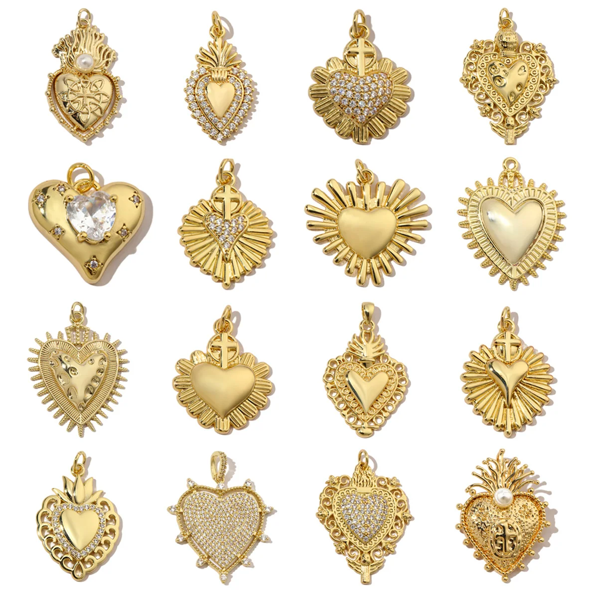 3pcs/Lot Coper Zircon Irregular Heart Necklace Pendant Women 18k Real Gold Color Love DIY Earring Charms Jewelry Findings