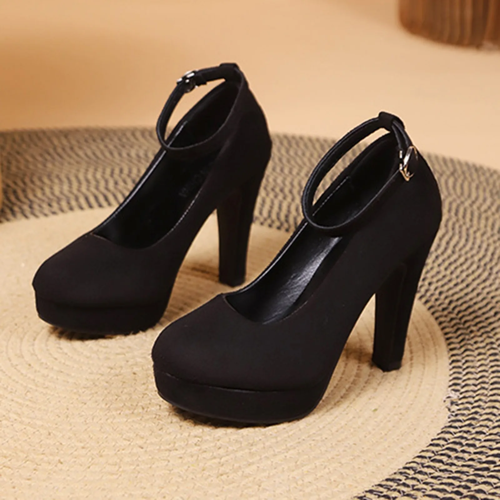 Elegant High Heel Women Pumps Spring Autumn New Thick High Heels Buckle Shoes Versatile Shoes Black Fashion Shoes Zapatos Mujer