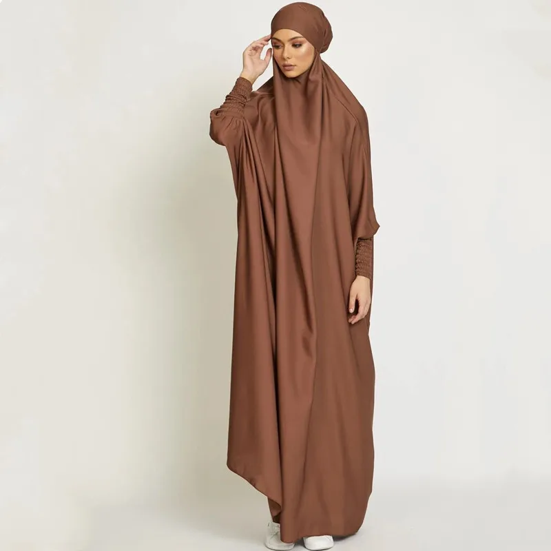 Ramadan Muslim Robe One Piece Cinch Sleeve Long Dress Prayer Hijab Dress Jilbab Women Hooded Abaya Niqab Islam Dubai Plain Robe