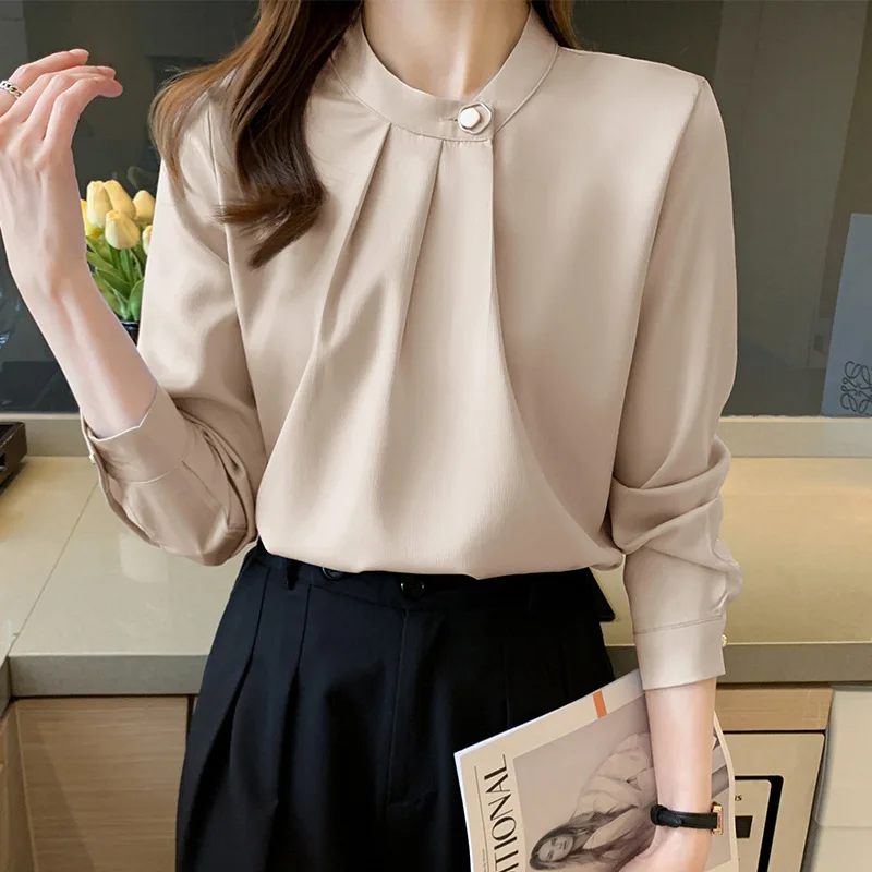 Chemise plissée pour femmes, Collection printemps, Design élégant, manches longues, haut polyvalent en Satin