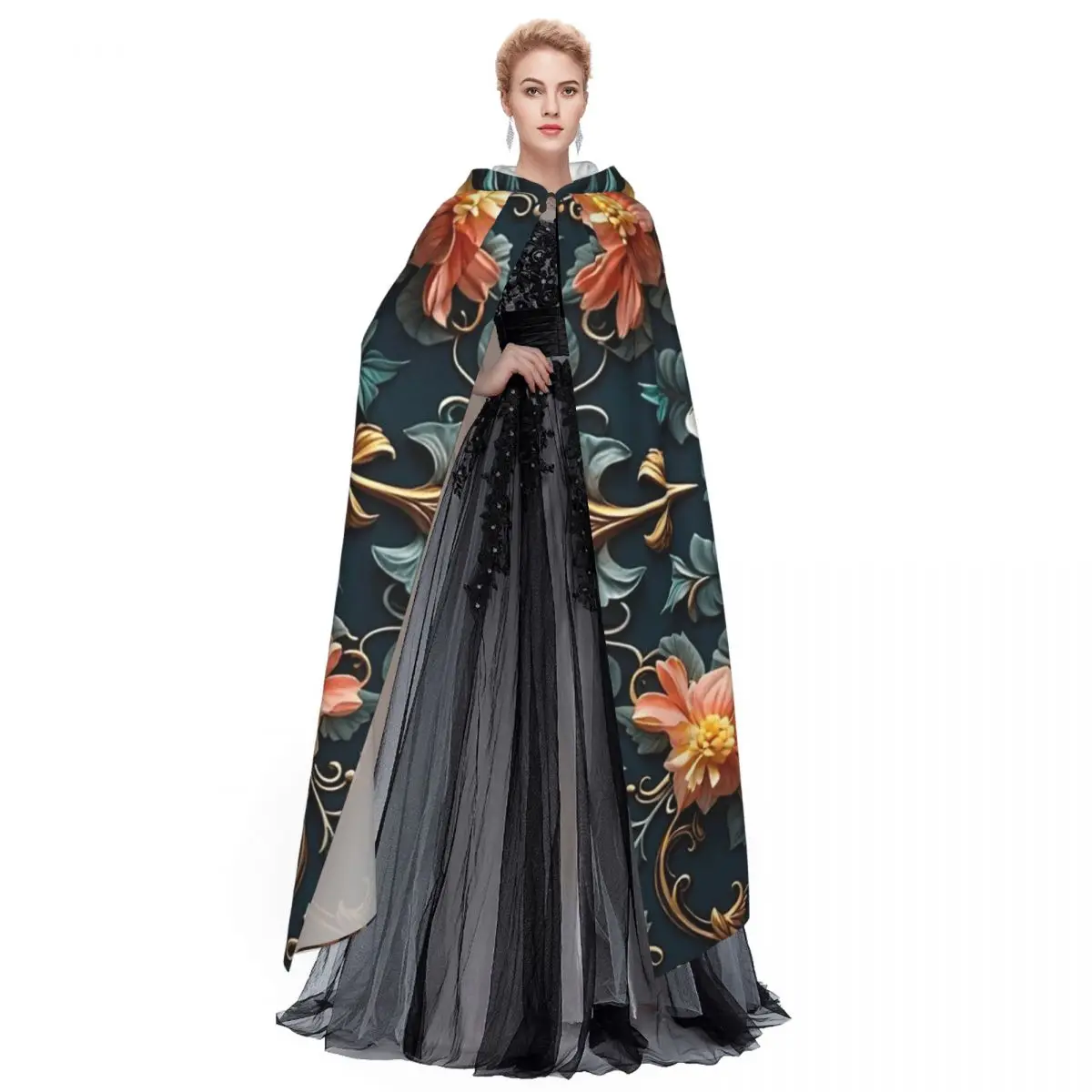 Boho Bee And Moth Butterfly Long Hooded Cloak Witch Medieval Costume Cosplay Cape HalloweenCoat Adult Unisex
