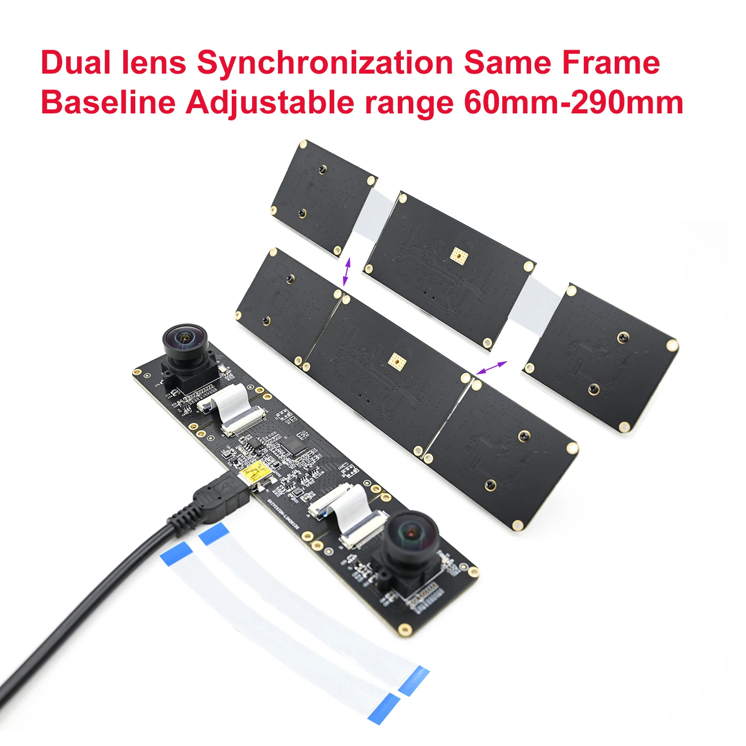 1080P 3D USB Camera Module Dual Lens 2MP Synchronous Same Frame，Baseline Adjustable，For Windows Linux Android VR