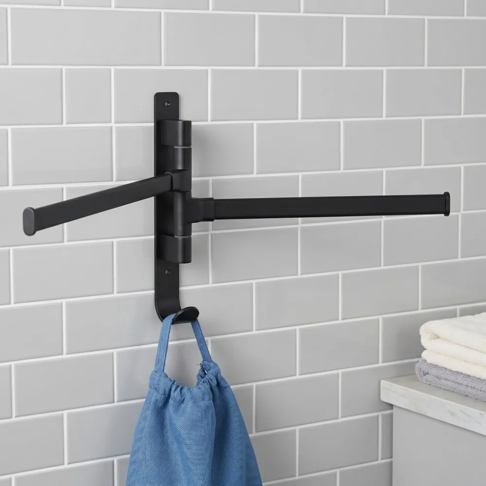 Aluminum Alloy Swivel Towel Rack Black Thicken Design Towel Bar Collapsible With Hook Rotating Towel Rack Household Use