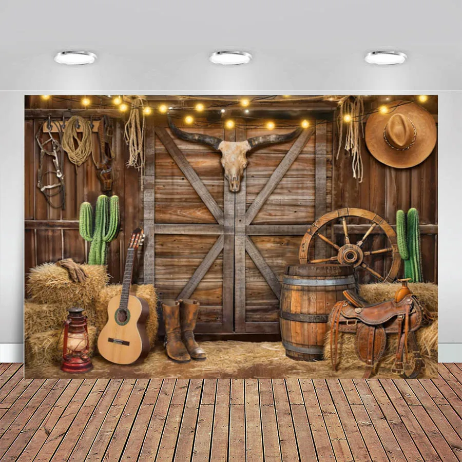 

Western Cowboy Backdrop Banner Wild West Rustic Wooden Barn House Photography Background for Western Party Decoration Backdrop