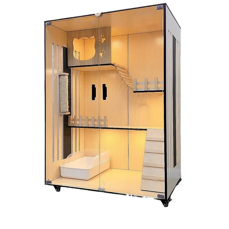 Villa Home Solid Wood Large Space Waterproof Number Luxury Cage House Indoor Nest Cat Cabinet Double Layer