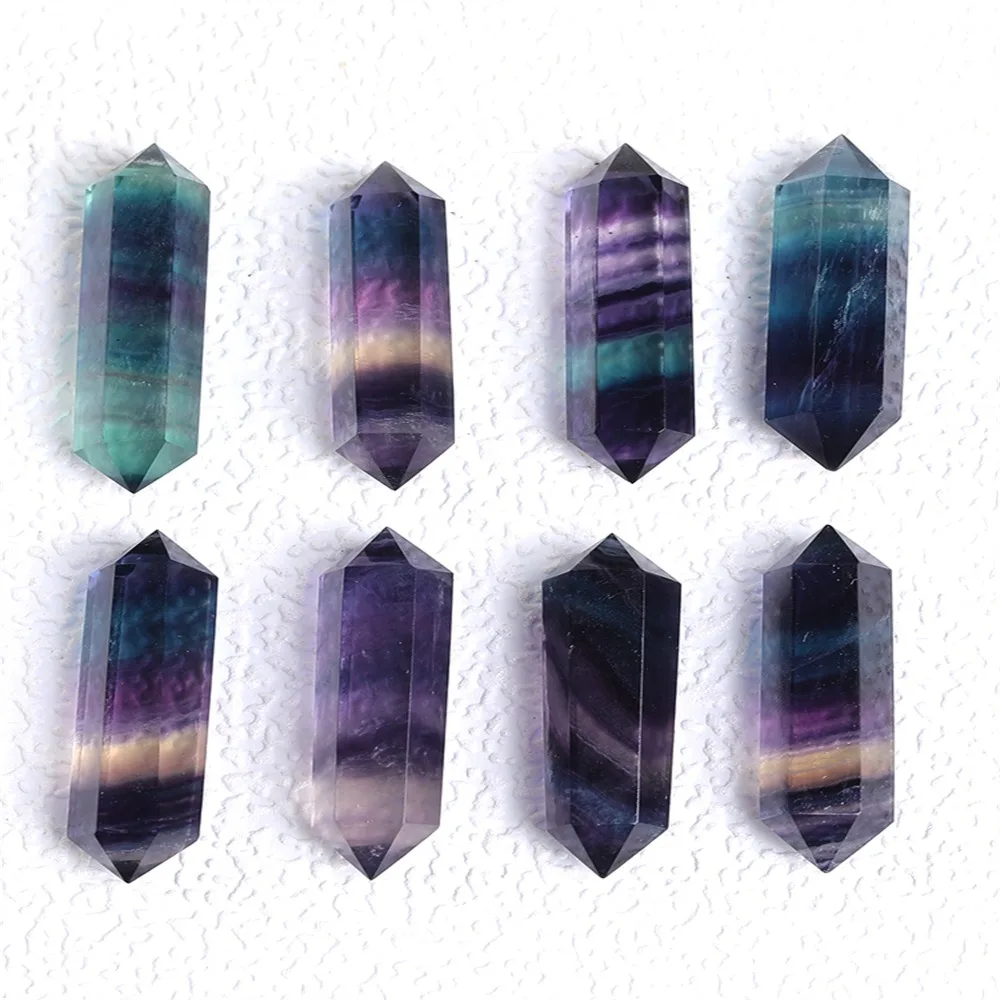 1PC Natural Rainbow Fluorite Quartz Wand Crystals and Healing Stones Hand Carved Double Pointed Tower Home Decor- 1.6