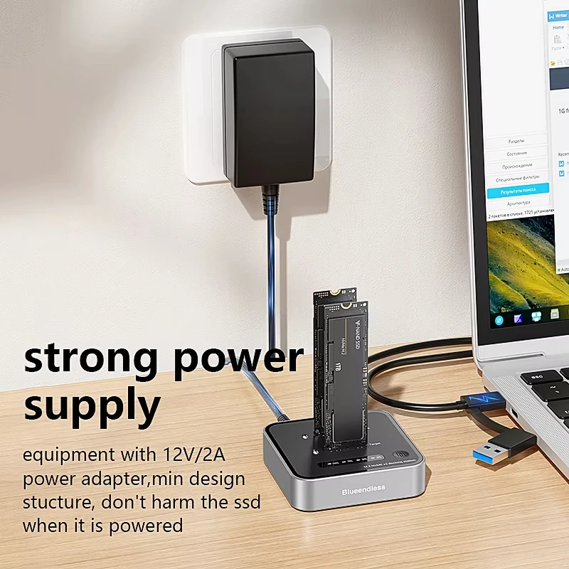 Blueendless Typ-C M.2 NVME SSD-Klon-Dockingstation 8 TB * 4 20 Gbit/s für iPhone-Tablet-Unterstützung 22110, 2280, 2260, 21,2242, 2230 M.2