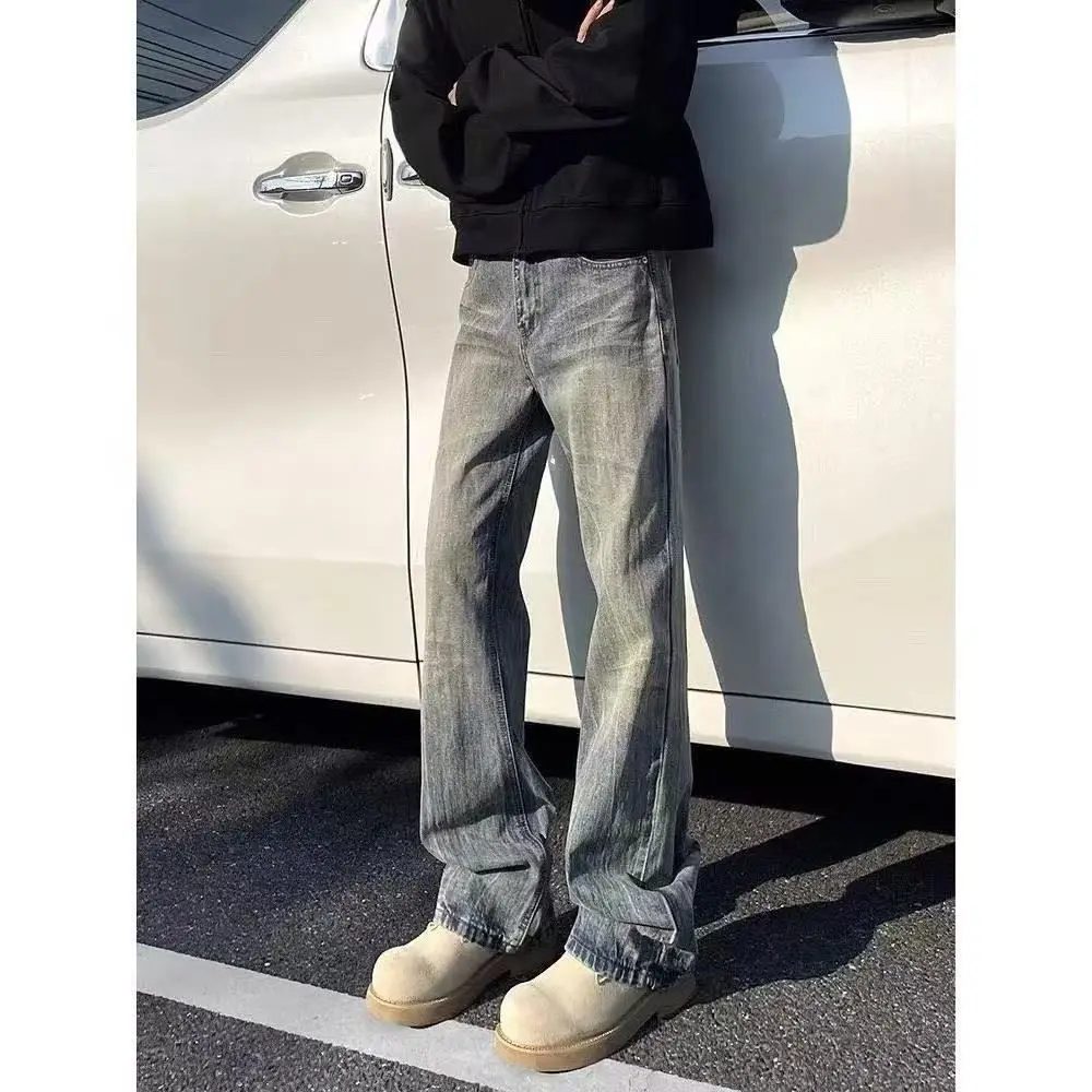 

Retro American Cleanfit Men's Jeans Trendy Brand Water Waed High Street Slimming Micro Flared Straight Leg Long Pants