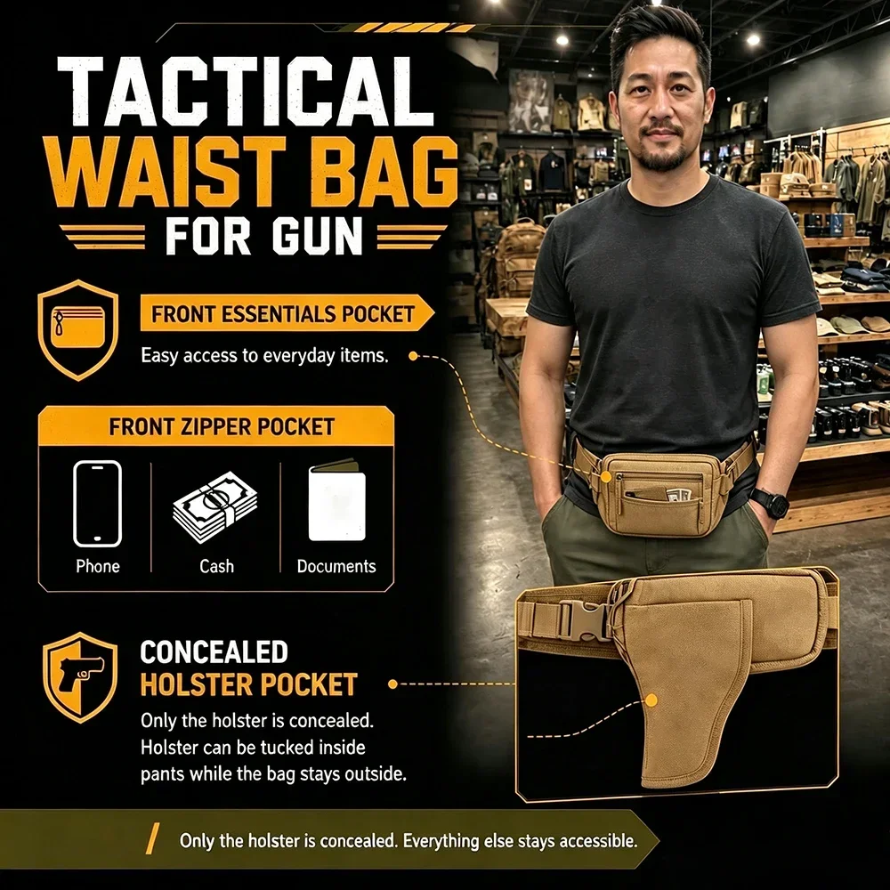 Verdeckte Hüfttasche mit Pistolenfach, taktische Gürteltasche für Herren, Diebstahlschutz, versteckte Waffentasche, 1000D-Nylon, EDC-Hüfttasche. – Detail 10