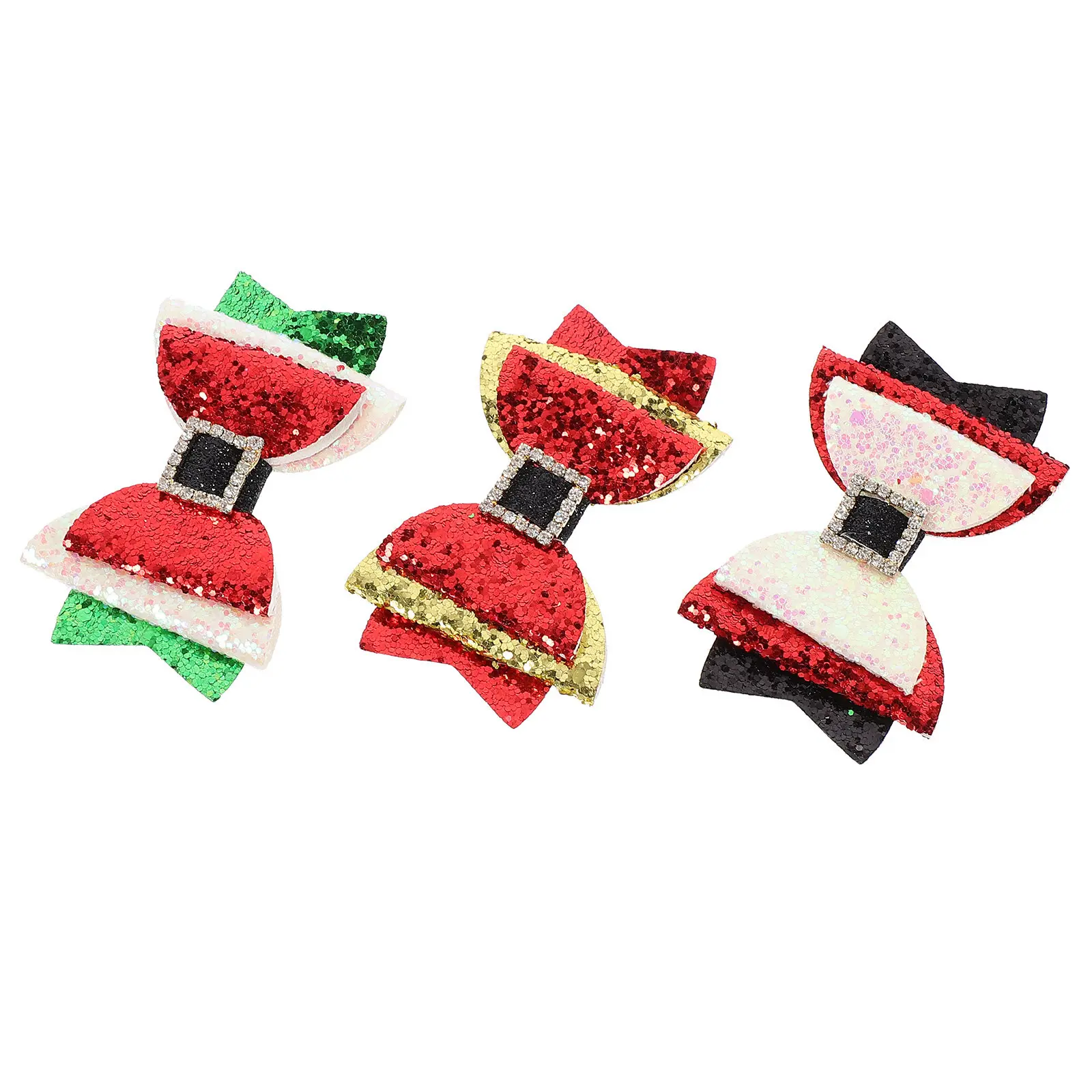 3Pcs Christmas Bow Barrette Hair Clip Set Diamond-Encrusted Bows Barrette for Girls Party Wedding Birthday Photography Hair