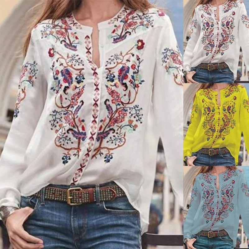 Thin Flower Embroidered Shirts Spring And Summer Fashionable Loose Fitting Bohemian Style Women\'s Long Sleeved Cardigan Cover Up