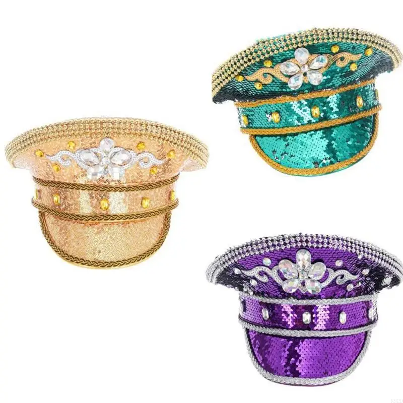 K92D Rhinestones Party Hat Glittering Captain Hat Bridal Shower Night Club Headwear