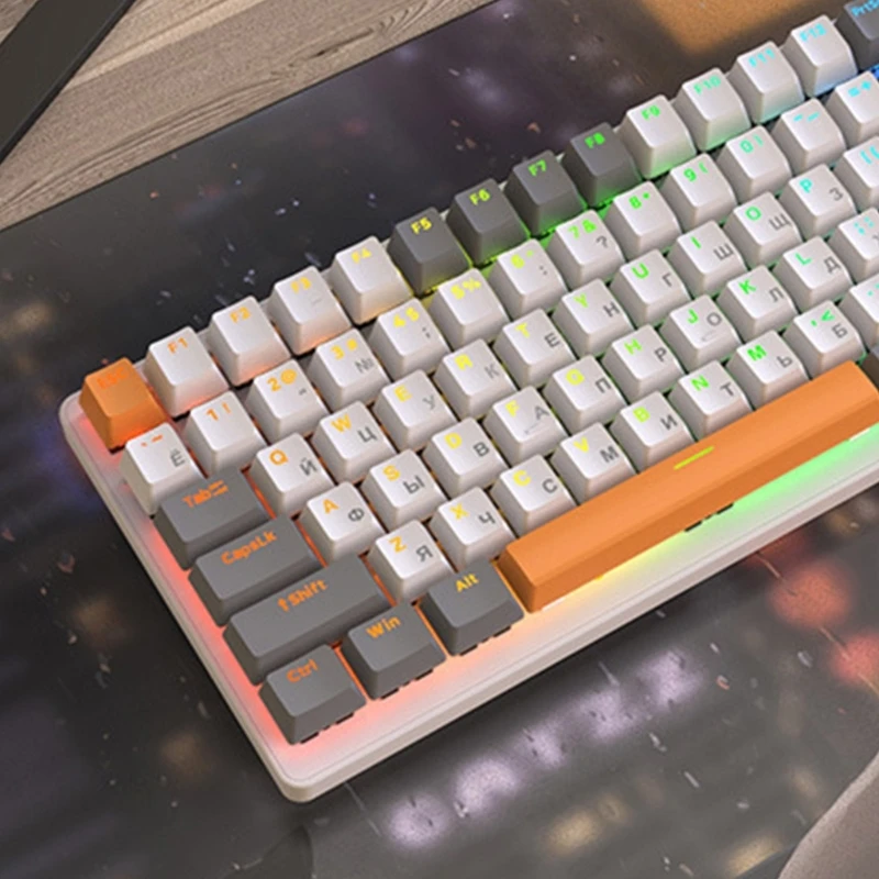 K3 100 Keys Russian Gaming Mechanical Keyboard Type-C WiredRussia Keyboard Dynamic RGB Backlit Modes Type-C Wired Dropshipping